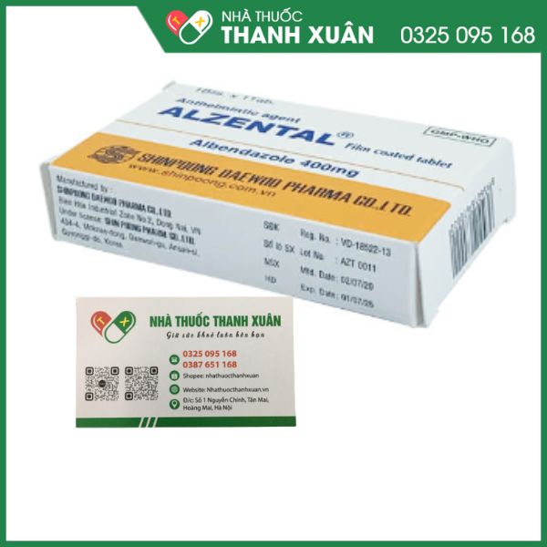 Thuốc Alzental 400mg điều trị nhiễm giun (1 vỉ x 1 viên)